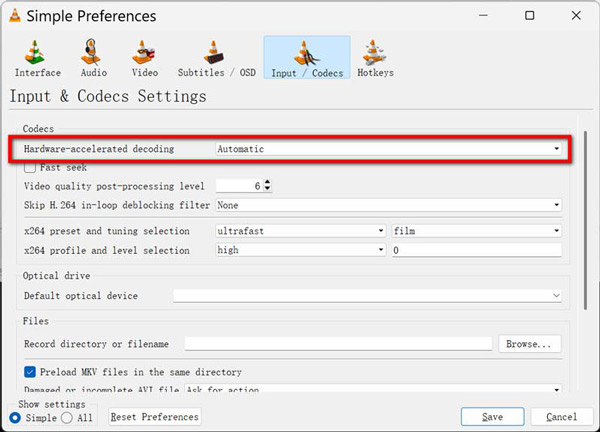 Enable Hardware Acceleration in VLC