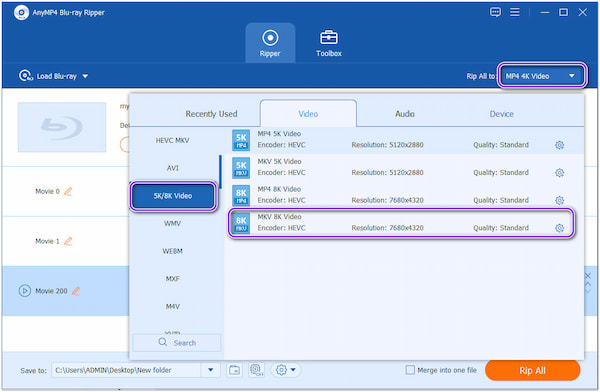 Risoluzione Blu-ray Qualsiasi risoluzione MP4