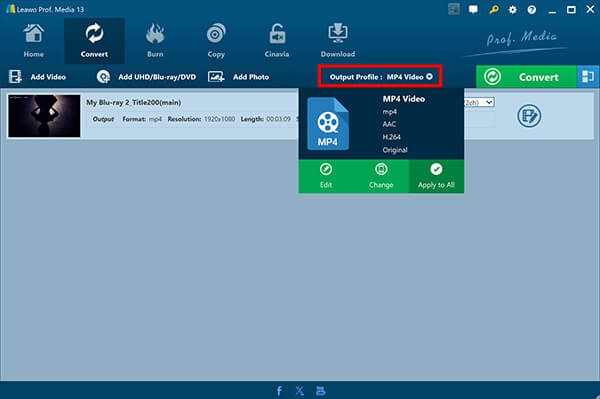 Select Blu Ray Output in Leawo