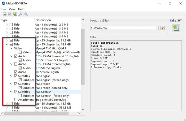 Makemkv Selecteer Blu-ray-opties