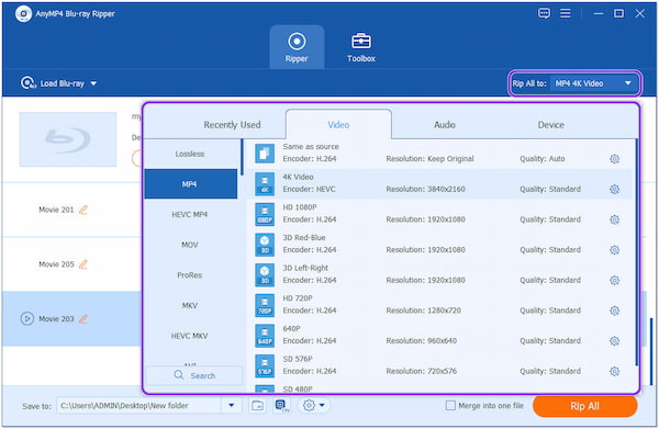 Formato de extractor de Blu-ray AnyMP4