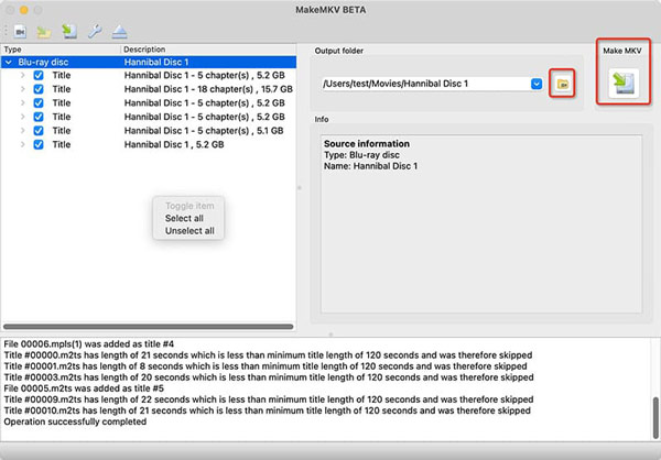 Kopyalanmış Blu Ray Makemkv Mac'i Kaydet