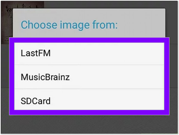 Dodaj okładkę albumu Android Wybierz