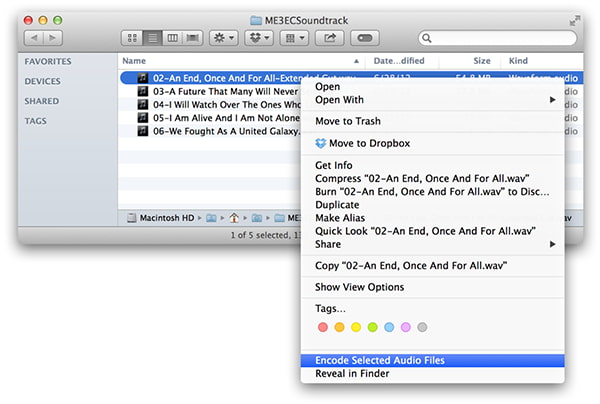 Encode Selected Audio Files In Mac Finder