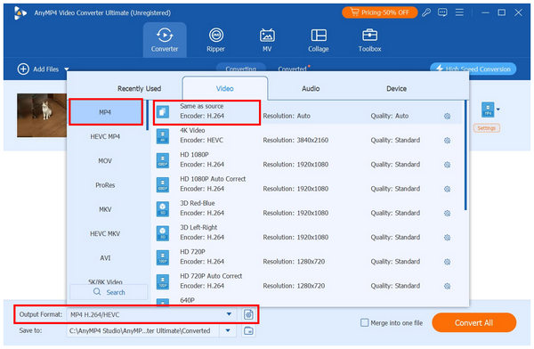 Anymp4 Video Converter Ultimate Output Format Mp4