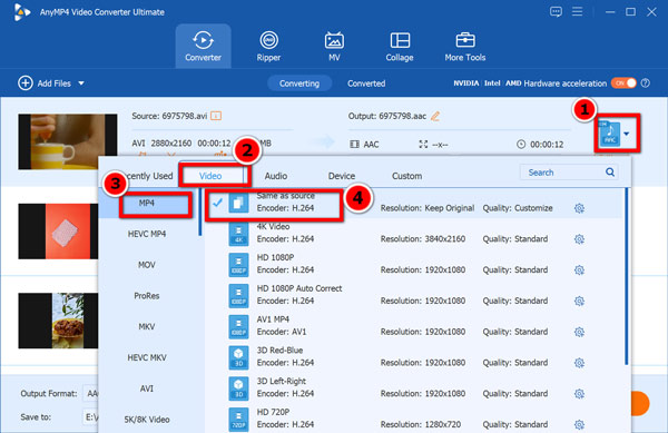 Select Mp4 Output For Avi