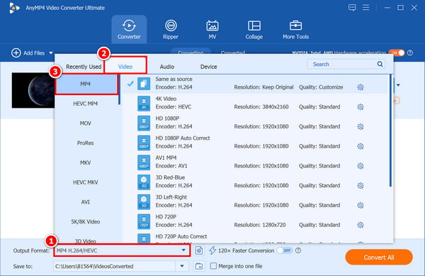 Select H.264 Output Format