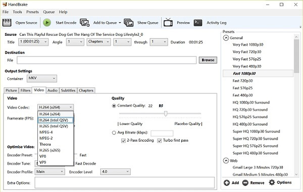 Converter em MKV Handbrake