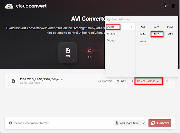 Cloudconvert Vyberte MP3