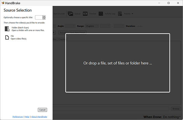 Add Media Files in HandBrake