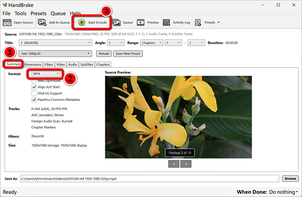 Convert AVI to MP4 in HandBrake