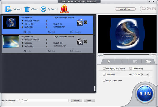 WinX Free AVI na MP4 Converter