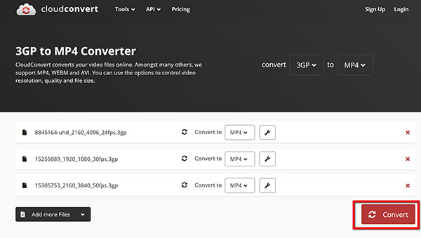 Convert 3GP to MP4 In CloudConvert