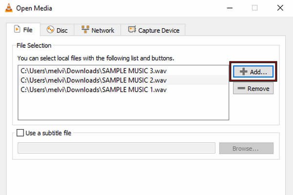 Carregar arquivos WAV no VLC Media Player