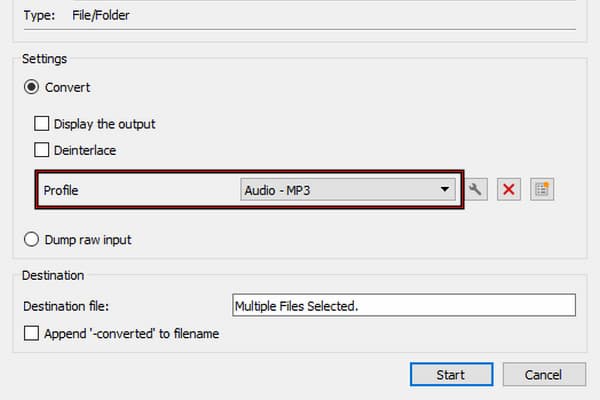 Iniciar a conversão de WAV no VLC Media Player