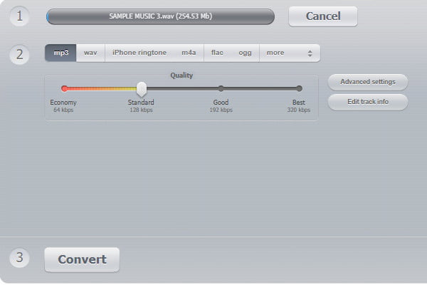 Conversor online de vídeo WAV para MP3