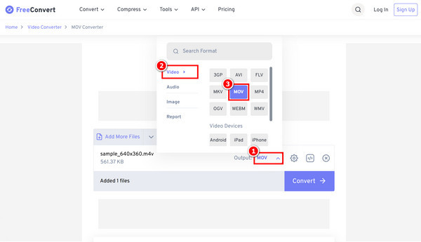 Select Mov Output Format Freeconvert