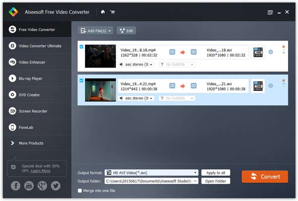 Kuinka Free Convert MP4 AVI: ksi Aiseesoft Free Video Converter -ohjelmalla