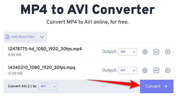 Convert MP4 to AVI in FreeConvert