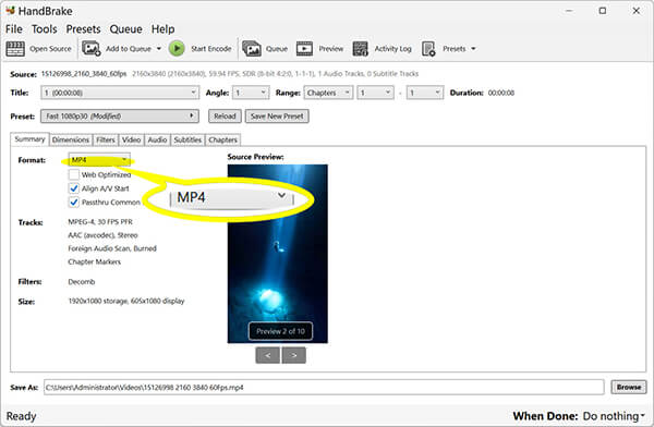 HandBrake Output MP4