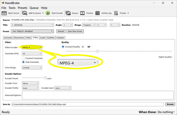 HandBrake Output MPEG Encoder