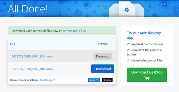 Преобразовать mp4 в mov в Zamzar