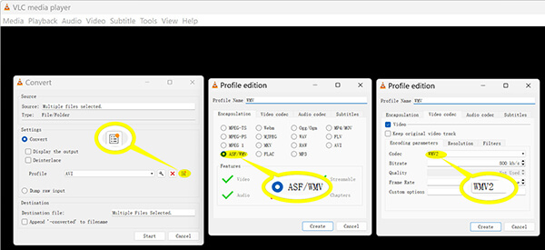 Create WMV Output Format In VLC
