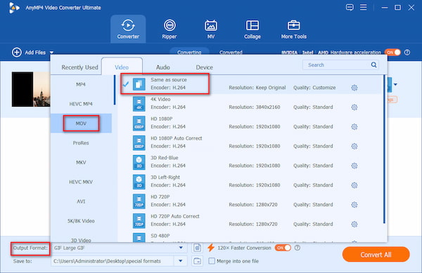 Choose MOV as Output Format