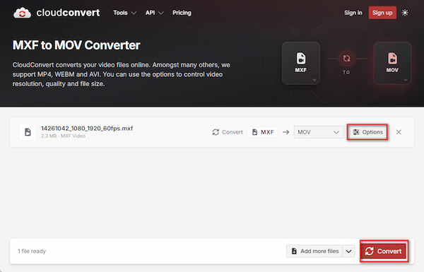CloudConvert Convert MXF to MOV