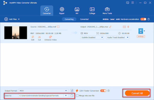 Start Convert MXF to MOV