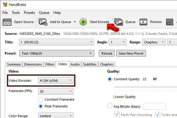 Configure Settings And Begin Conversion In Handbrake