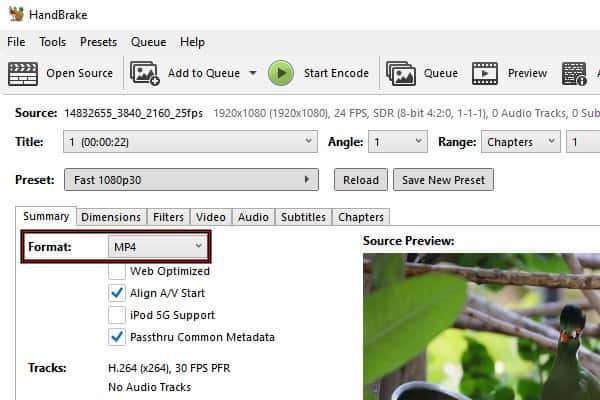 Import Source File For Mp4 Conversion In Handbrake