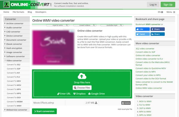 Konwertuj WLMP na WMV online Konwertuj