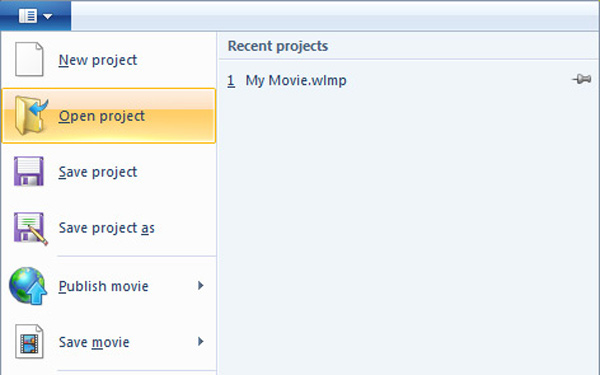 Open WLMP File in Windows Live MOvie Maker