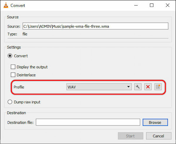 Choose WAV as Profile