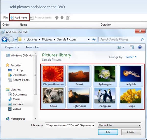 Přidejte soubor do programu Windows DVd Maker