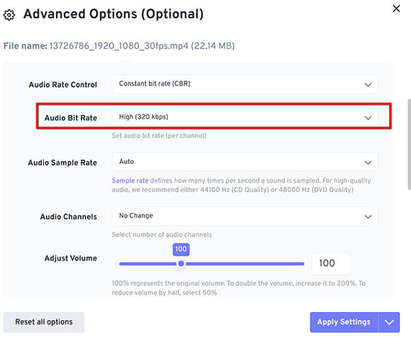 FreeConvert 320 Kbps Output