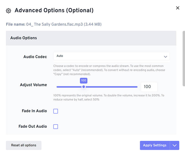FreeConvert MP3 Settings