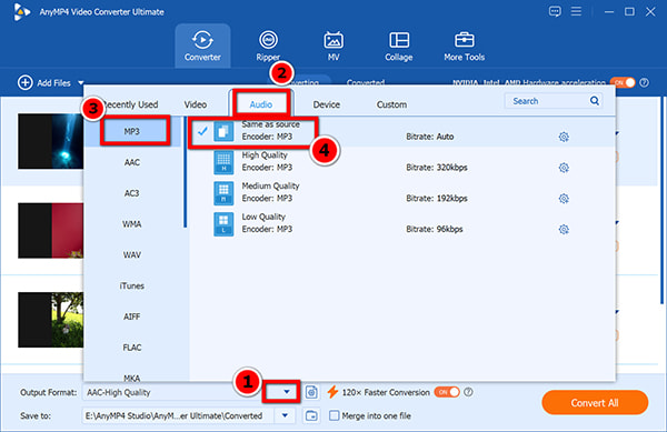 Select Audio Output Format For MP4