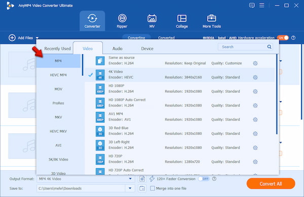 Select MP4 As Output