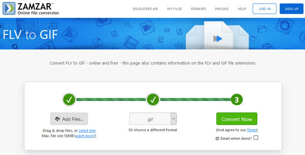 Zamzar FLV naar Gif