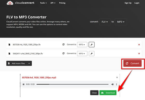 Convert FLV To MP3 In CloudConvert