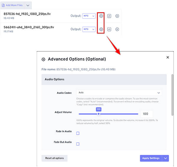 FreeConvert Change MP3 Settings