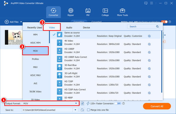 Choose Mov As Output Format Anymp4