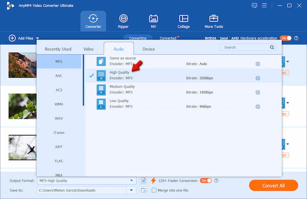 Select MP3 As Output