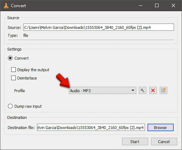Select MP3 Profile In VLC