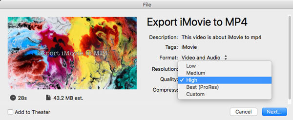 Exportálja az iMovie fájlt az MP4 fájlba