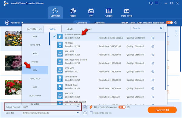 Select MKV As Output