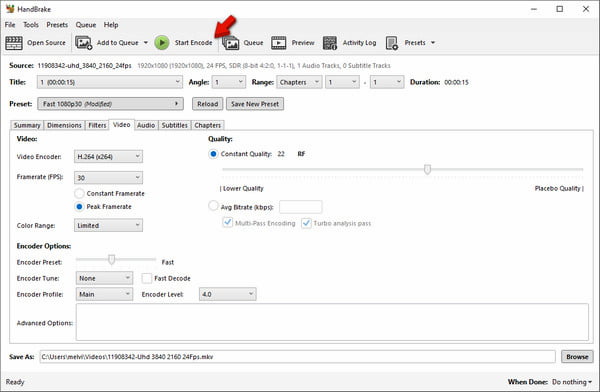 Start Encoding In HandBrake