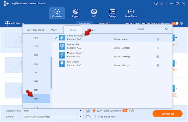 Select M4R As Output Format In AnyMP4